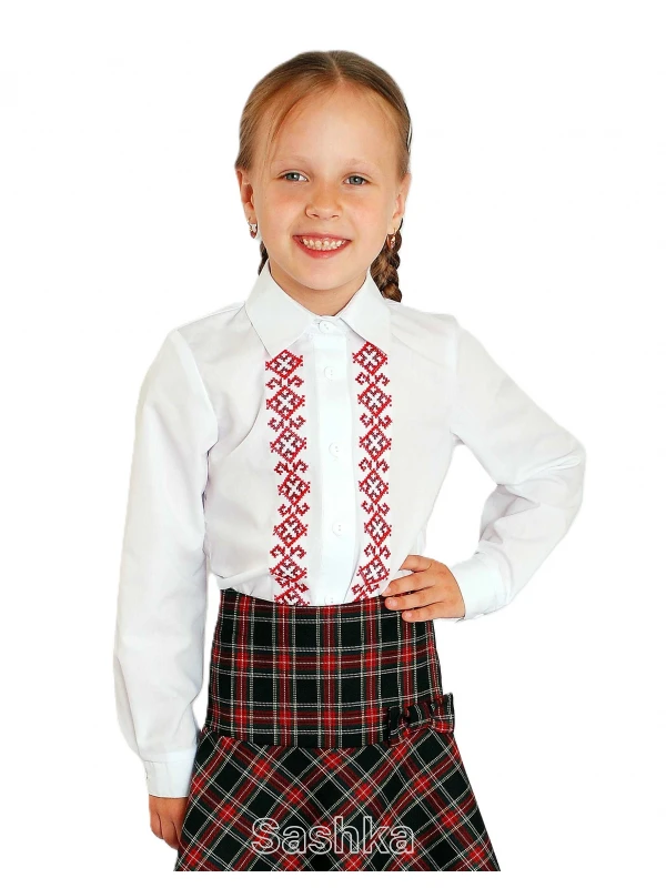 Вишиванка для дівчинки Sashka класична з довгим рукавом, розмір 116-158